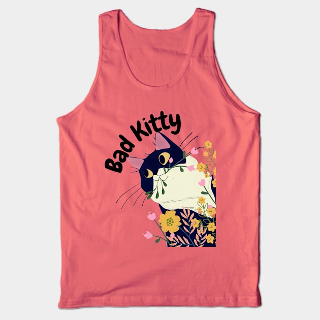 Bad Kitty In Flower Garden Tank Top by Natalie C. Designs 